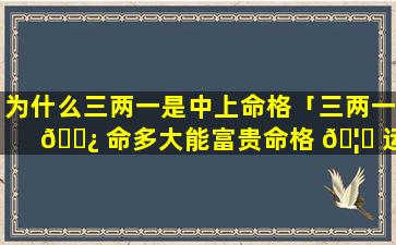 为什么三两一是中上命格「三两一 🌿 命多大能富贵命格 🦄 运势白话详解」